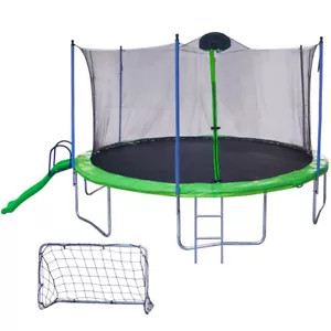 16FT Trampoline with Slide, Outdoor Trampoline with Enclosure Net and Ladder - Picture 1 of 10