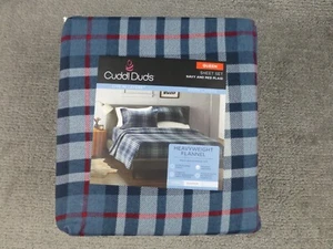 Cuddl Duds QUEEN 4 Pc Sheet Set Cotton Heavyweight Flannel Navy Red Plaid NEW - Picture 1 of 3