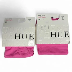 HUE Girls Opaque Tights Begonia Pink Sz S (4-6) 36-54lbs 2 Pairs NEW - Picture 1 of 3