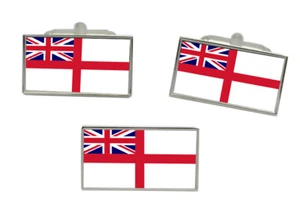 Royal Navy White Ensign Rectangle Cufflinks and Tie Pin Set - Picture 1 of 6