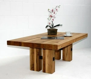 Massivholz Couchtisch Wildeiche geölt NEU Wohnzimmertisch Sofatisch Balken-eiche - Bild 1 von 6
