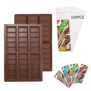 Chocolate Bar Mold Deep 2Pcs Silicone Chocolate Mold with 100Pcs Bags Break A... - Picture 1 of 7