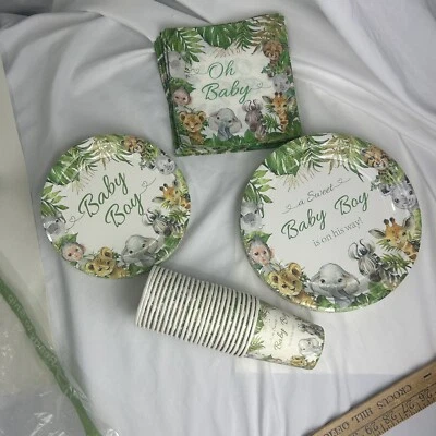 Safari Jungle Baby Shower Plates Set Decorations Boy Birthday Party Supplies - Image 1 of 4