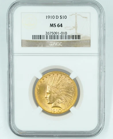 1910-D NGC MS64 $10 Gold Indian Great Luster Cover