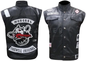 Mens Road Captain Motorcycle Black Leather Biker Vest - Picture 1 of 6