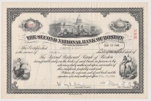Segundo certificado de acciones del Banco Nacional de Boston 1948 - Imagen 1 de 1