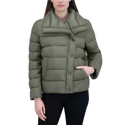 Chaqueta acolchada asimétrica acolchada para mujer TAHARI L (10) empaquetable cremallera verde Foto 1 de 4
