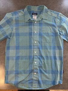 Patagonia Go To Shirt Mens Med Button Up Short Sleeve Blue Green Lightweight