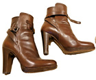 Miu Miu - Brown Leather Booties W Buckle Strap & Platform - Size 6/It 36