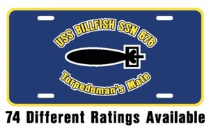 USS BILLFISH SSN 676 Rating License Plate U S Navy USN Military PO4 - Picture 1 of 3