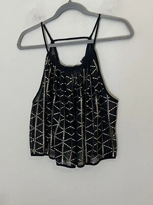 Camiseta sin mangas Free People Atlantis dorada carbono tachonada malla recortada transparente talla XS Foto 1 de 4