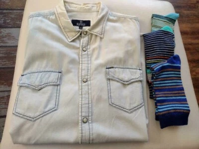 Camisa estilo occidental blanqueada de manga corta BUFFALO para hombre - ¡Talla XL con calcetines!! Foto 1 de 4