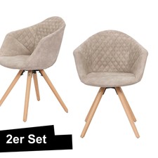 Polster Stuhl Leder Schalenstuhl Armlehnenstuhl Esszimmer Creme Beige 2Er-Set