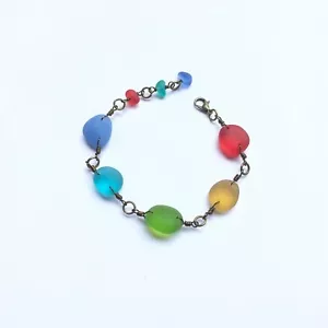 Handmade Rainbow Beach Sea Glass Bracelet, Adjustable Hand Wrapped Wire Jewelry - Picture 1 of 9