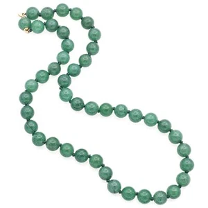 Vintage 14K Yellow Gold Aventurine Beaded Strand Necklace - Picture 1 of 6