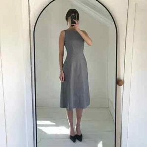 Express World Brand Vintage 90s High Boat Neck Midi Dress Size 1/2 Grey - Picture 1 of 10