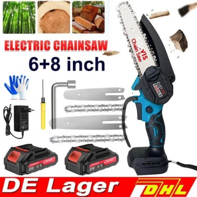 CISIVIS 6+8 Zoll Akku Kettensäge Mini Elektro Kettensägen Handkettensäge Mit 2 Akku 21V