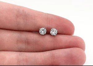 1 CT Round Cut GRA Moissanite Stud Earrings 14K White Gold Basket Screw Back 6mm - Picture 1 of 12