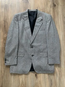 Burberrys VTG Mens Houndstooth Black Plaid 100% Silk Tweed Blazer Jacket 42 Long - Picture 1 of 11