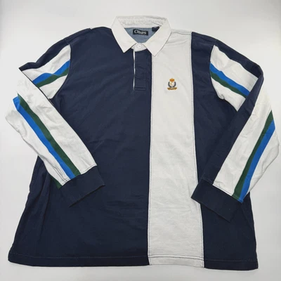 Sujetador Polo De Colección Chaps Para Hombre XXL Blanco Rayas 1/4 Botón Manga Larga Rugby Foto 1 de 4
