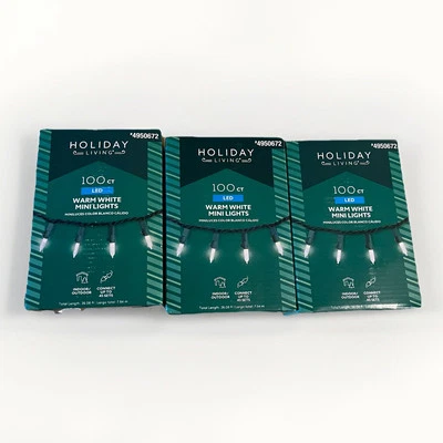 Lot 3 Holiday Living Christmas Lights 100 ct LED Warm White Mini Indoor/Outdoor - Image 1 of 4