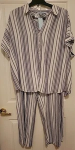 Blue Sol Striped Linen/Rayon Top And Pant Set Bundle Size 3x New With Tags - Picture 1 of 18