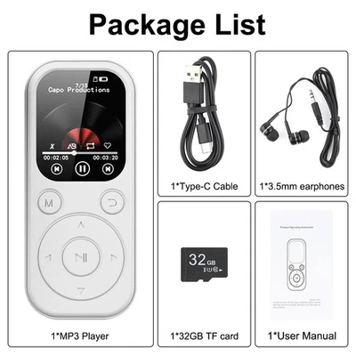 Sport MP3 Player Bluetooth 5.4 32GB Memory 1.8" HD Screen FM Radio Recorder - Image 1 of 4