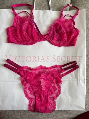 Nuevo con etiquetas Victoria's Secret Conjunto Brasileño Demi Correa Brillante Muy Sexy 36B S Rosa Foto 1 de 4