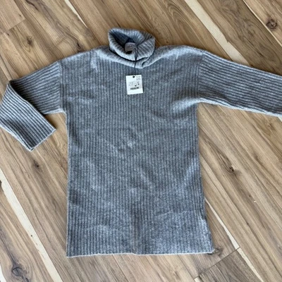 ZARA Ribbed Knit Turtleneck Tunic Sweater Girls Gray 11-12 Years NWT - Image 1 of 4