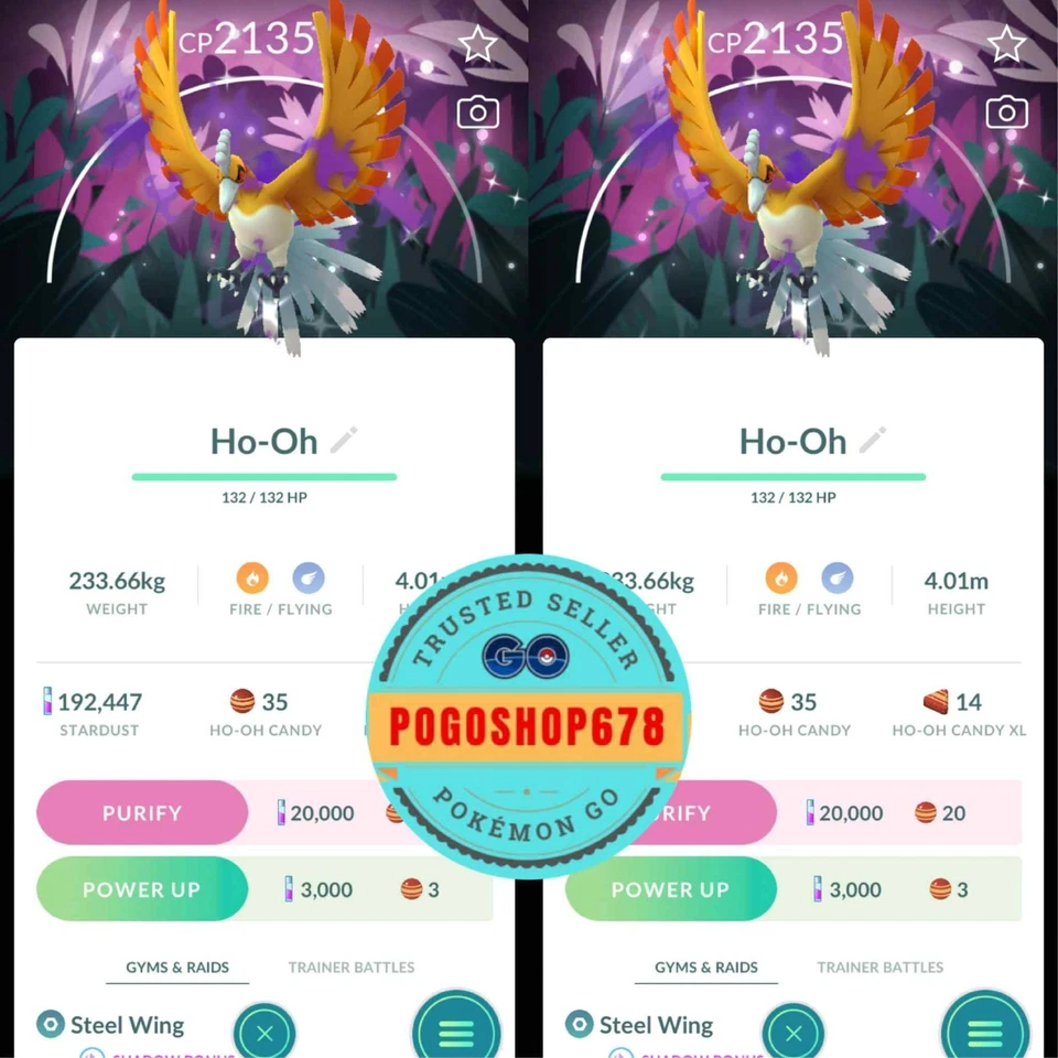 Pokémon PTC Go - Shiny Shadow Ho-Oh Special Background ✨ Mini 80k Stardusts - Image 1 of 1