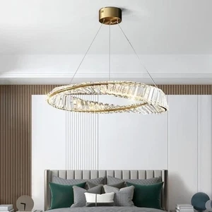 Plafoniera ad anello lusso lampadario led moderno montaggio oro elegante soggiorno - Foto 1 di 20