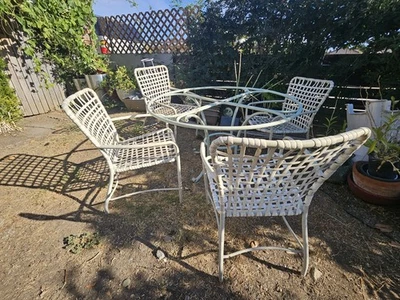 💥Juego de mesa y 4 sillas de patio Jordan marrón vintage sin tapa de cristal Foto 1 de 2