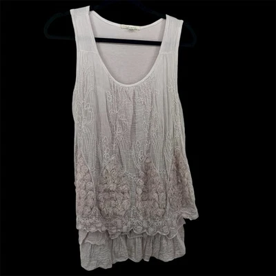 Túnica Belle France Talla M Tempo Paris Bordada Top Mezcla Seda Capas Crema Foto 1 de 4