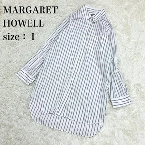 Margaret Howell Triple Stripe Cotton Poplin Long Sleeve Top Size 1 - Picture 1 of 12
