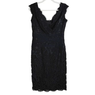 Tadashi Shoji Black Lace OVERLAY V-Neck Sleeveless Sheath Dress WOMEN 6 - Image 1 of 4