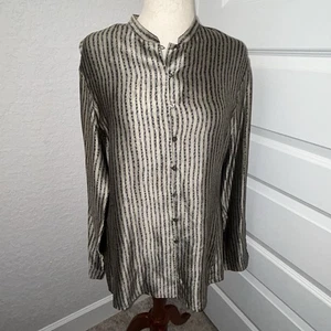 Blusa túnica vintage Anne Klein II estampado a rayas botón delantero seda talla 16 - Imagen 1 de 9