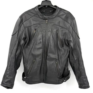 Vintage 90s Wilsons Leather Black Motorcycle Racer Biker Jacket Heavy Men’s Size XL - Bild 1 von 15
