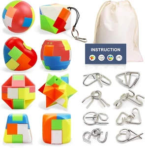 16er Pack Knobelspiele Metall Kunststoff Puzzle für Kinder Erwachsene IQ Denkspiel Set - Bild 1 von 12