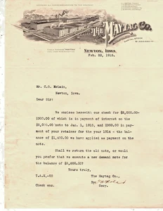 1915 Maytag Company Letterhead Newton Iowa Hand Signed by T A Moler - Picture 1 of 1