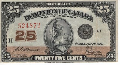 Dominion of Canada 1923 25 Cents Shinplaster McCavour-Saunders VF+ - Image 1 of 2