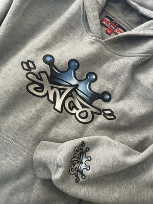 Sudadera con capucha holgada gris vintage JNCO Ying Yang Surf Dragon para hombre talla grande Foto 1 de 4