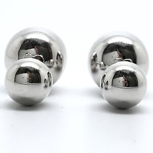 18k Solid White Gold 2 Balls Stud Earrings 5.6g