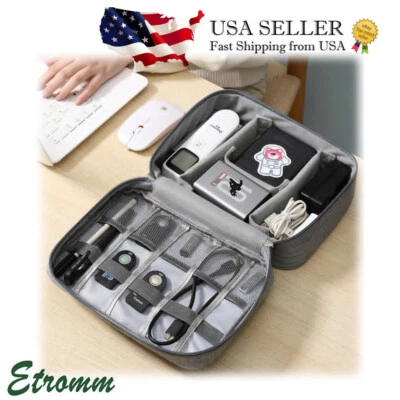 Bolsa de cable de viaje organizadora cargador almacenamiento electrónica USB estuche tren escritorio bolsa Foto 1 de 4