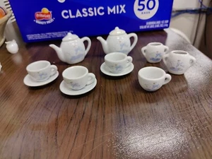 Mini Blue Ribbon Goose 13 Piece Porcelian China Tea Set Geese - Picture 1 of 8