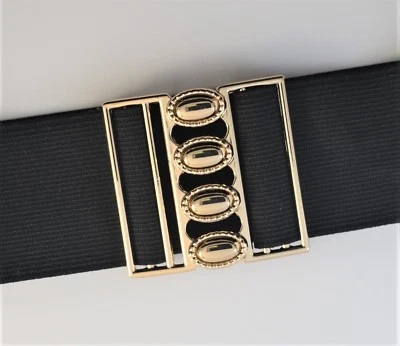  Woman Lady 2"(#55G) Elastic Stretch Belt  Black/white Gold Color Buckle US Stk - Image 1 of 4