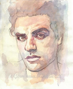 SPECIAL SALE! Watercolor ORIGINAL PORTRAIT - OSCAR ISAAC - by Germania Marquez - Picture 1 of 3