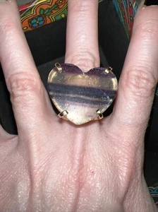 Hespera Gold Plated Adjustable Ring With Fluorite Heart Stone - Picture 1 of 6