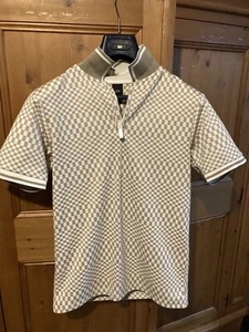 Men’s Check River Island Polo Shirt zip - Picture 1 of 4