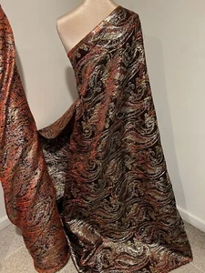 Orange Black Gold Silver Metallic Brocade Fabric 58” Width Sold By Yard - Picture 1 of 6