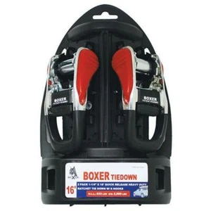 Boxer 2 Pc 1-1/4” x 16’ Quick Release HD Ratcheting Tie Down w/ S Hooks 2500 lbs - Picture 1 of 6